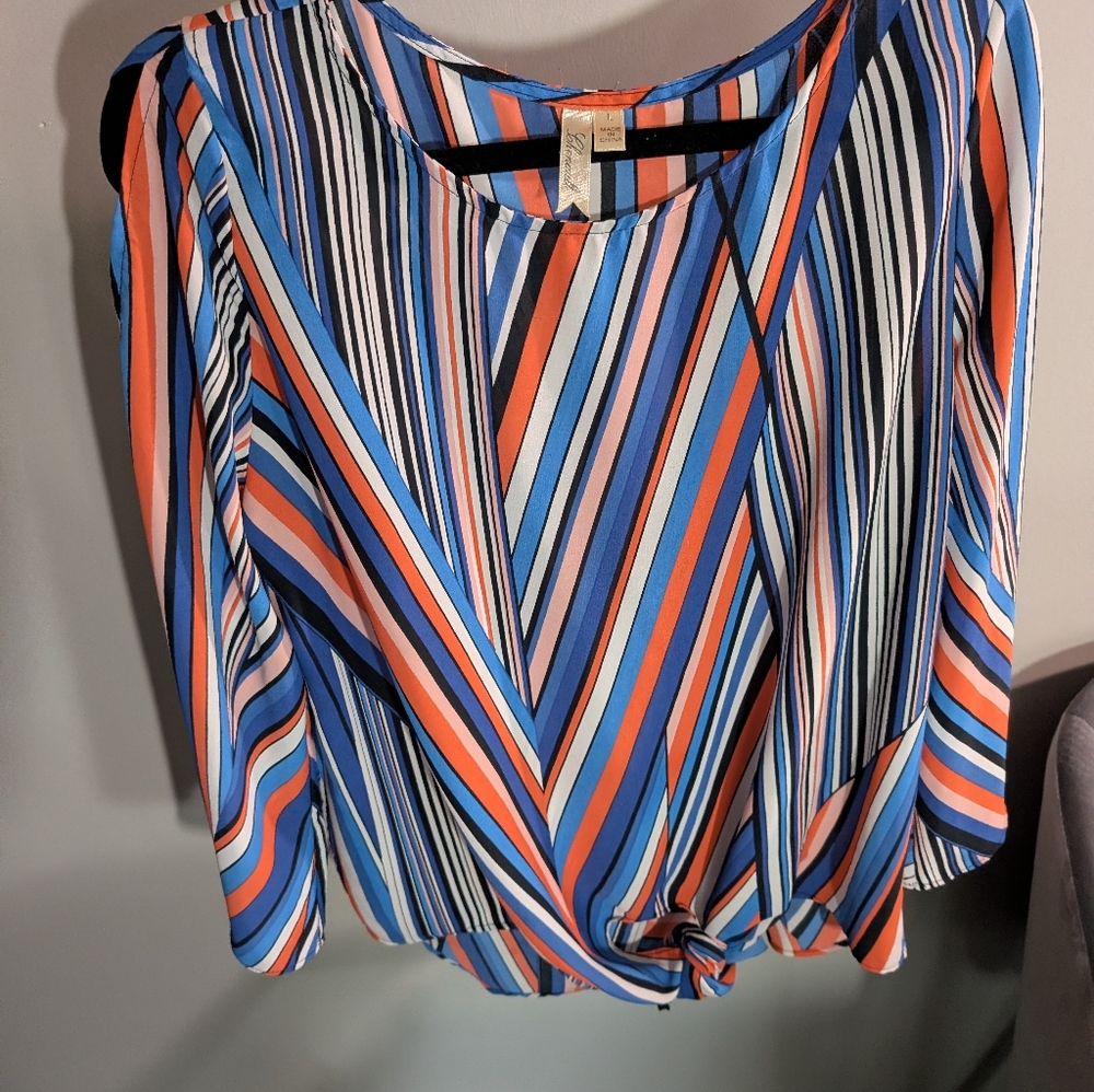 Chenault Blue and Orange Striped Blouse